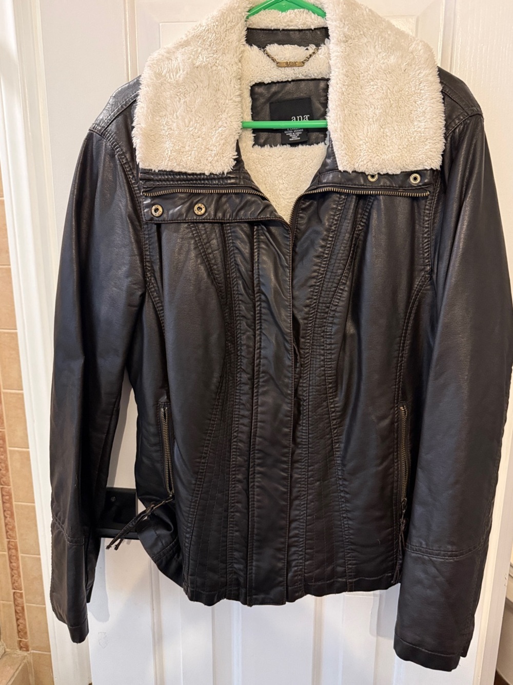 a.n.a Brown Faux Leather Jacket with Cream Sherpa Collar